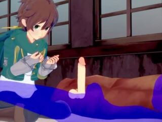 Konosuba yaoi - kazuma výstřik s připojenými opčními v jeho ústa - japonská asijské manža anime hra dospělý klip homosexuální