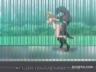 Barmfager anime damsel kuse spikret hardt av monster ved den zoo
