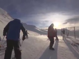 4K Public cumshot on mouth in ski lift Part 1, 2