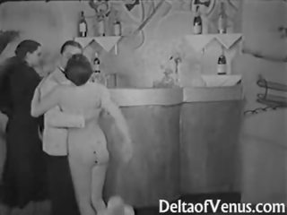 Antický pohlaví film 1930s - žena žena muž trojice - nudistický bar