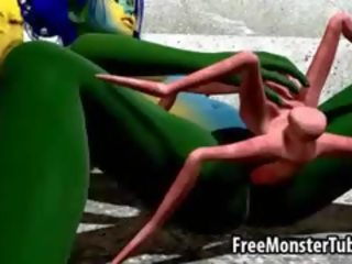 3d alienígena femme fatale fica fodido por um mutated spider